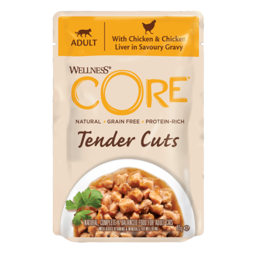 Wellness CORE Wet Cat Food: Tender Cuts Adult Chicken & Chicken Liver in Savoury Gravy 85g