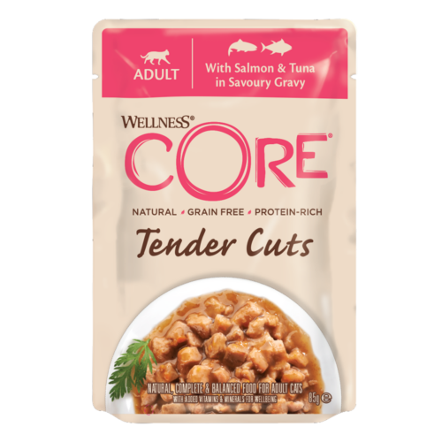 Wellness CORE Wet Cat Food: Tender Cuts Adult Salmon & Tuna in Savoury Gravy 85g