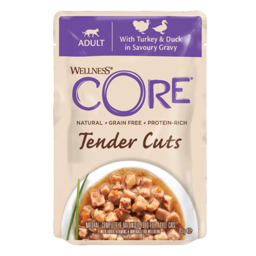 Wellness CORE Wet Cat Food: Tender Cuts Adult Turkey & Duck in Savoury Gravy 85g